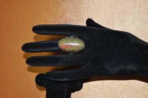 Кольцо из мельхиора в посеребрении с зелёной яшмой "Кружево"